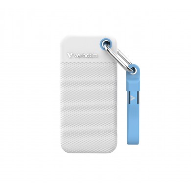 2TB SSD Portabil Verbatim Pocket, White with 2 Rubber Sleeves (White & Light Blue),1000 MB/s
