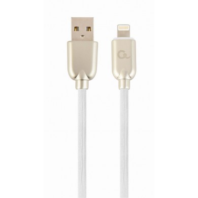 Cablu de incarcare si date premium din cauciuc cu 8 pini Cablexpert CC-USB2R-AMLM-2M-W,  2 m, white