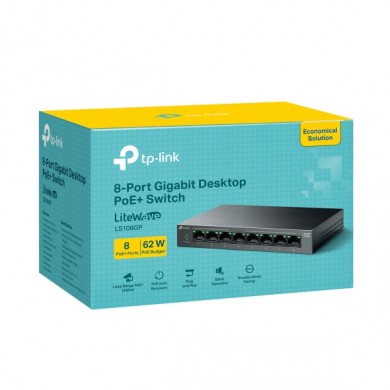 Switch TP-LINK LS108GP / 8 port / Gigabit / RJ45 / PoE+/ steel case