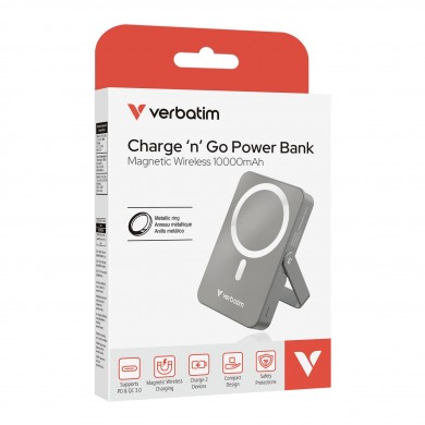 Power Bank Magnetica Wireless cu suport Verbatim Charge'n'Go / 10000 mAh / Gray