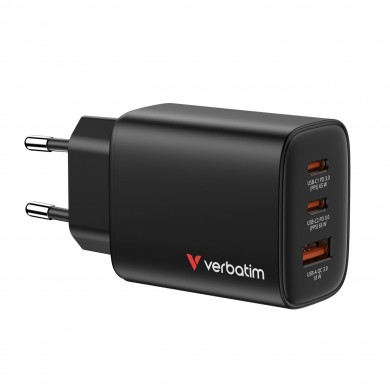 Incarcator USB VERBATIM Essentials GaN Charger 65W / 2x USB-C, 1x USB-A / Black Incarcator USB VERBATIM Essentials GaN Charger 65W / 2x USB-C, 1x USB-A / Black