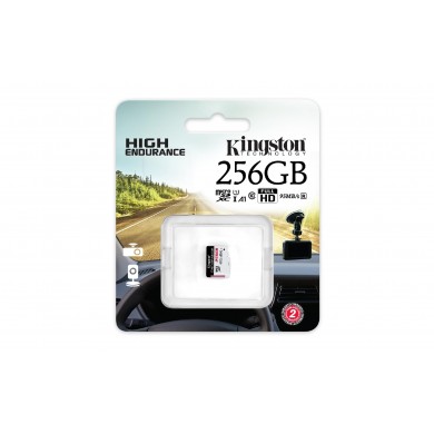 256GB microSD Class10 A1 UHS-I U1 Kingston High-Endurance, up to 95Mb/s, For home security, surveillance, body and dash cams, 3K P/E cycles, Health monitoring, Operating Hours 26.9K hours (24/7 recording for 3-year warranty)