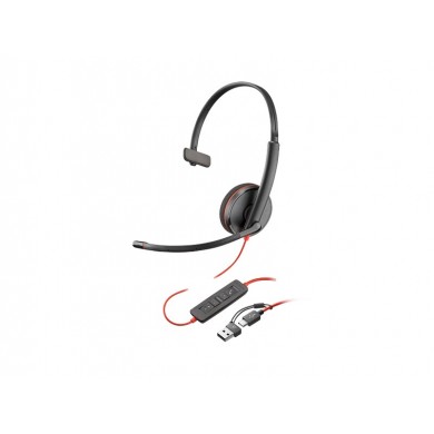 Casti monoaurale Poly Blackwire 3210 / +USB-C/A Adapter