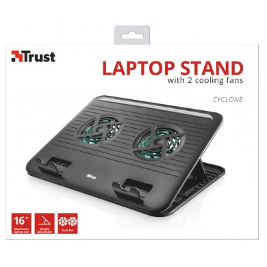 Trust  Cyclone, Notebook Cooling Pad up to 16&rdquo;, 2 silent cooling fans, 8 step height-adjustable, Black