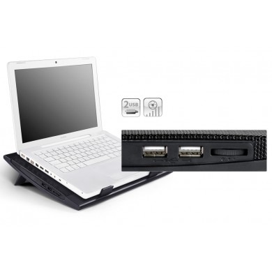 DEEPCOOL &rdquo;WIND PAL FS&rdquo;, Notebook Cooling Pad up to 15.6&rdquo;, 2 fan - 140mm  with fan speed control button, 700-1200rpm, <21.5~26.5 dBA, 115CFM, 2 viewing angles adjustable, 2x USB ports, Portable & slim design, Metal Mesh Panel, Black
