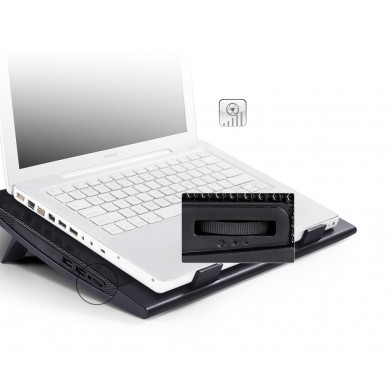 DEEPCOOL &rdquo;WIND PAL FS&rdquo;, Notebook Cooling Pad up to 15.6&rdquo;, 2 fan - 140mm  with fan speed control button, 700-1200rpm, <21.5~26.5 dBA, 115CFM, 2 viewing angles adjustable, 2x USB ports, Portable & slim design, Metal Mesh Panel, Black