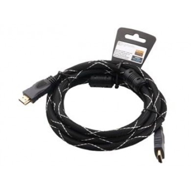 Cable HDMI - 2m - Brackton &rdquo;Professional&rdquo; K-HDE-BKR-0200.BS, 2 m, High Speed HDMI&reg; Cable with Ethernet, male-male, up to 2160p 2Kx4K, 3D capable, with 24k gold plated contacts, triple shielded, 2 ferrites, dust caps, black/silver nylon sleeve