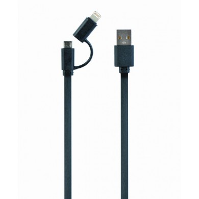 Cable USB2.0 combo (2 in 1) - 1m - Cablexpert CC-USB2-AMLM2-1m, USB 2.0 A-plug to 8-pin male connector (for Iphone) + male MicroUSB connector