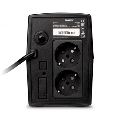 SVEN Pro 800, Line-interactive UPS with AVR, 800VA /480W, 2x Schuko outlets, 1x9AH, AVR: 165-275V, Cold start function, Black