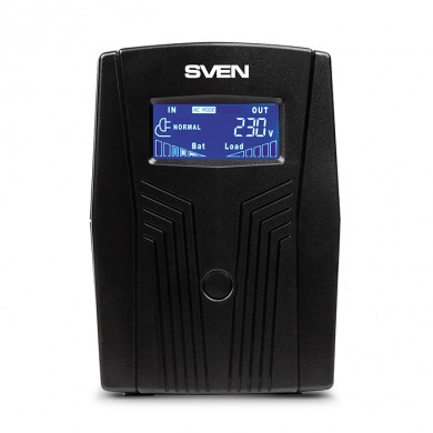 SVEN Pro 650 (LCD,USB), Line-interactive UPS with AVR, 650VA /390W, Multifunction LCD display, 2x Schuko outlets, 1x7AH, AVR: 170-280V, USB, RJ-11, Cold start function, Black