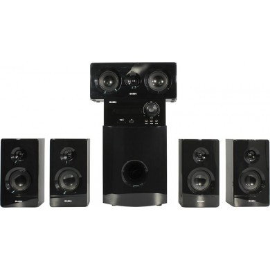 SVEN HT-210 Black,  5.1 / 50W + 5x15W RMS, Bluetooth v. 2.1 +EDR, FM-tuner, USB & SD card Input, Digital LED display, built-in clock, set the switch-off time, remote control, all wooden