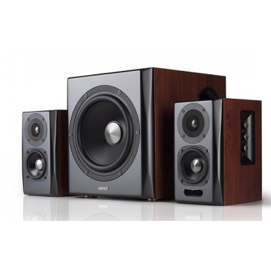 Edifier S350DB Brown, 2.1/ RMS 150W (70W+ 2x40W), Audio In: Bluetooth 5.0 aptX Wireless Sound, RCA x2, PC, AUX, optical, coaxial, remote control, all wooden, (sub.8&rdquo; + satl.(3,5&rdquo;+1&rdquo;)
