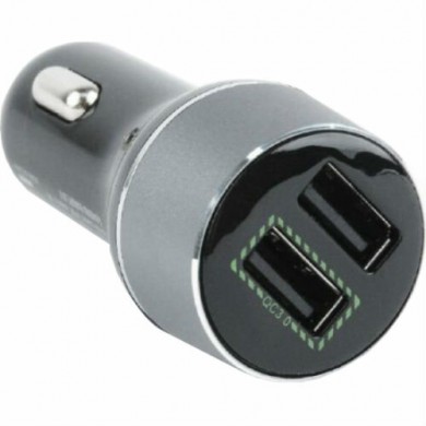 USB Car Charger - Quick Charge QC3.0 - EnerGenie EG-U2QC3-CAR-01, 2x USB ports, Input 12-24V DC, Output: 1x 5V DC, max. 2.1A, 1xUSB QC 3.0: 12V DC, max 1.5A  (or the same 5V DC, max 2.1A), Black