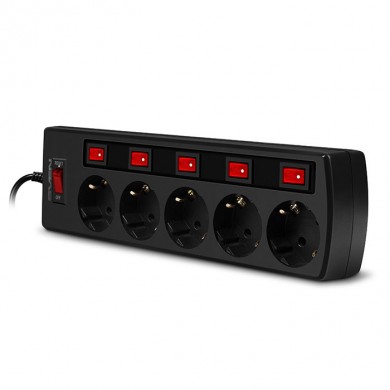 Surge Protector SVEN SF-05PL, 5 Sockets, 3.0m, individual switches, Black