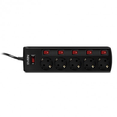 Surge Protector SVEN SF-05PL, 5 Sockets, 3.0m, individual switches, Black