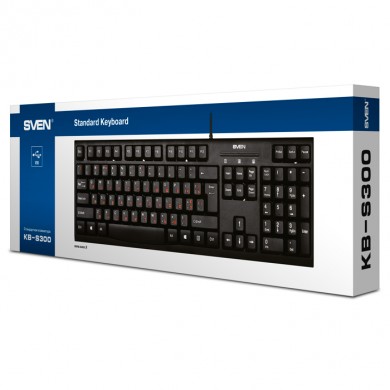 SVEN KB-S300, Keyboard, Waterproof design, 104 keys, traditional layout, Comfortable, quiet and precise keystroke, USB, OS compatibility: Windows, MacOS, Linux; Black, Rus/Ukr/Eng