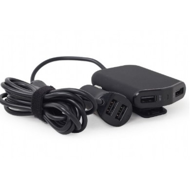 USB Car Charger - EnerGenie EG-4U-CAR-01, 4x USB ports, Input 12/24V DC, Output: up to 2.4 A, charge up to 4 devices simultaneously, 2 ports for the front and 2 ports for backseat passengers, turns, 1.8m cable, Black