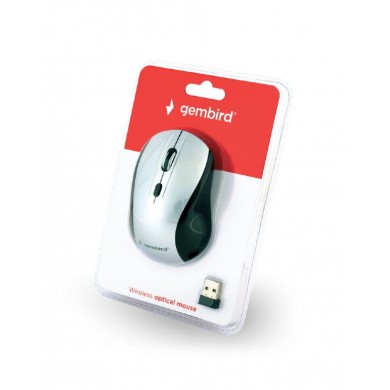 Gembird MUSW-4B-02-BS, Wireless Optical Mouse, 2.4GHz, 4-button, 800/1200/1600dpi selectable by the button, Nano Reciver, USB, Black/Silver