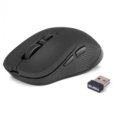 SVEN RX-560SW Wireless, Optical Mouse, 2.4GHz, Nano Receiver, 800/1200/1600dpi, 5+1(scroll wheel) Silent buttons, Switching DPI modes, Rubber scroll wheel, Black