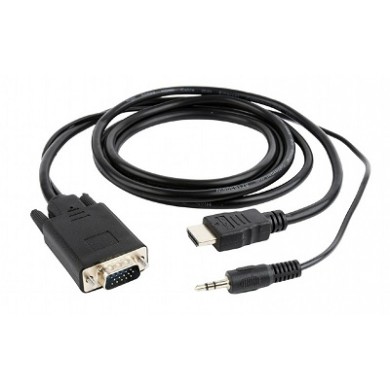 Adapter HDMI-VGA  - Gembird  A-HDMI-VGA-03-6, HDMI to VGA and audio adapter cable, single port, 1.8 m, black
