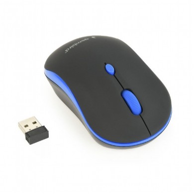 Gembird MUSW-4B-03-B, Wireless Optical Mouse, 2.4GHz, 4-button, 800/1200/1600dpi, Nano Reciver, USB, Black/Blue