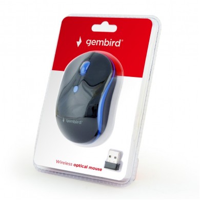Gembird MUSW-4B-03-B, Wireless Optical Mouse, 2.4GHz, 4-button, 800/1200/1600dpi, Nano Reciver, USB, Black/Blue