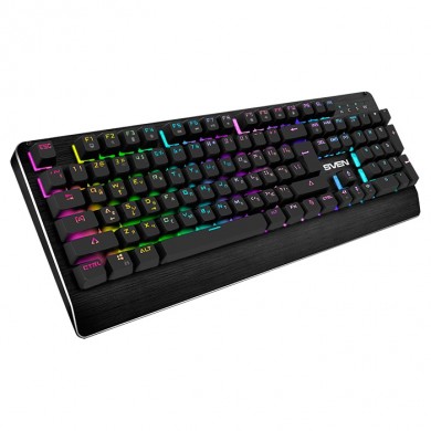 SVEN KB-G9700 RGB Mechanical Gaming Keyboard, Top metal panel, Red switches, Mechanical keys 104 keys, Full key anti-ghosting, 12 Fn-keys, Backlight (RGB), USB, Black, Rus/Ukr/Eng