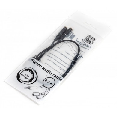 Audio cable 3.5mm - 0.2 m - Cablexpert CCA-417M, 3.5mm 4-pin plug to 3.5mm stereo + microphone sockets adapter cable, allows connecting standard headsets and microphones to tablets, netbooks, ultrabooks etc., Black