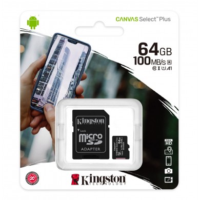 Card de memorie microSD 64GB Kingston Canvas Select Plus, 100MB/s, + SD adapter