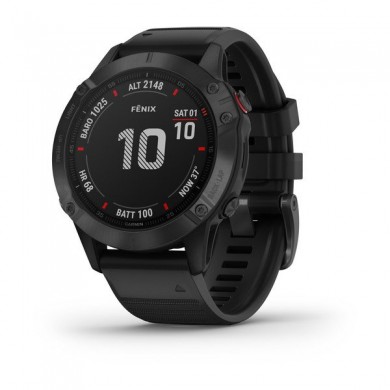 Garmin fenix 6 Pro Sapphire Carbon Gray DLC with Black Band, Multisport GPS Watch for Sport, 1.3", Water rating 10ATM, 32GB, GPS, Compass, Bluetooth, Smart, ANT+, Wifi, Smart notifications and Activity Tracking Features, Battery up to 80 days, 72g