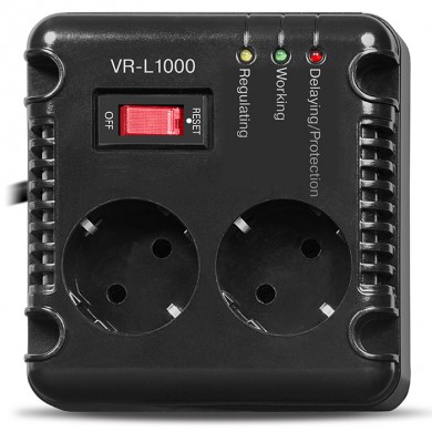 SVEN VR-L1000, 320W, Automatic Voltage Regulator, 2x Schuko outlets, Input voltage: 184-285V, Output voltage: 230V &plusmn; 10%, diod indicators on the front panel, plastic body, Black