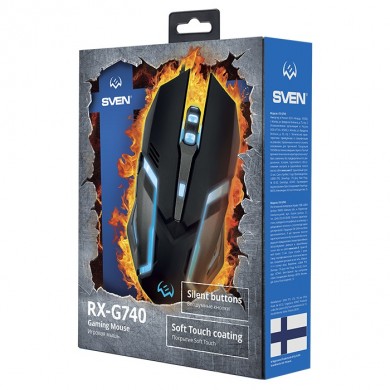 SVEN RX-G740 Gaming, Optical Mouse, 800/1200/1800/2400 dpi, 5+1 buttons (scroll wheel),  DPI switching modes, Two navigation buttons (Forward and Back), USB