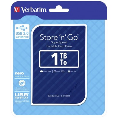 2.5&rdquo; HDD Extern Verbatim &rdquo;Store 'n' Go&rdquo; / USB3.0 / 1.0TB / Blue