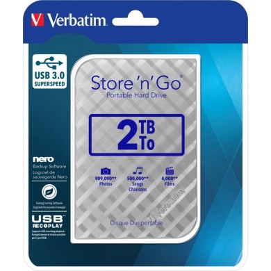 2.5&rdquo; HDD Extern Verbatim &rdquo;Store 'n' Go&rdquo; / USB3.0 / 2.0TB / Silver