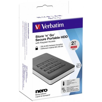 2.5&rdquo; HDD Externa Verbatim Store 'n' Go with Keypad Access / USB3.0/USB-C / 2.0TB / Black