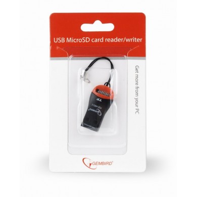 Card Reader Gembird FD2-MSD-3, MicroSDHC, Key ring cord, Black/Orange, USB2.0