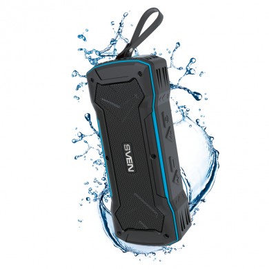 SVEN PS-220 Black-Blue, Bluetooth Waterproof Portable Speaker, 10W RMS, Water protection (IPx5), Support for iPad & smartphone, FM tuner, USB & microSD, Power Bank function, built-in lithium battery -1200 mAh, ability to control the tracks, AUX stereo input