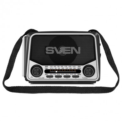 SVEN SRP-525 Gray, FM/AM/SW Radio, 3W RMS, 8-band radio receiver, built-in audio files player from USB-fash, microSD and SD card storage devices, telescopic swivel antenna, built-in battery