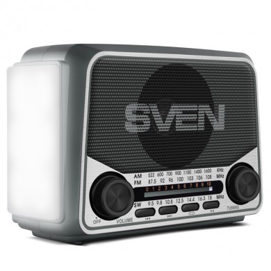 SVEN SRP-525 Gray, FM/AM/SW Radio, 3W RMS, 8-band radio receiver, built-in audio files player from USB-fash, microSD and SD card storage devices, telescopic swivel antenna, built-in battery