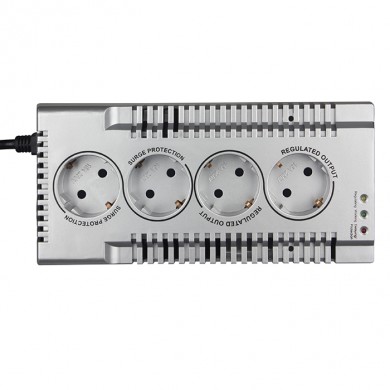 SVEN VR-F1000, 320W, Automatic Voltage Regulator, 4x Schuko outlets, Input voltage: 180-285V, Output voltage: 230V &plusmn; 10%, input and output voltage digital indicator on the front panel, Power supply delay function, metal body, Black