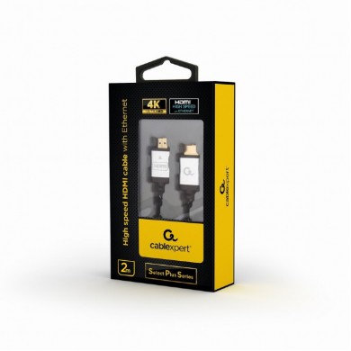 Cable HDMI  CCB-HDMIL-2M, 2m, male-male, Select Plus Series, High speed HDMI cable with Ethernet, Supports 4K UHD resolutions at 60 Hz, Durable nylon braiding and premium style connectors