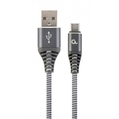 Cable USB2.0/Type-C Premium cotton braided - 2m - Cablexpert CC-USB2B-AMCM-2M-WB2, Spacegrey/White, USB 2.0 A-plug to type-C plug, blister