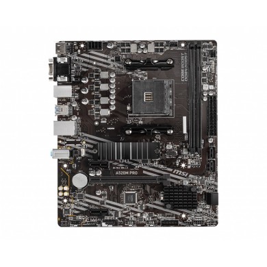 MSI A520M PRO, Socket AM4, AMD A520, Dual 2xDDR4-4600, APU AMD graphics, VGA, HDMI, DP, 1xPCIe X16, 4xSATA3, RAID, 1xM.2 Slot, 2xPCIe X1, ALC892 HDA, GbE LAN, 6xUSB3.2 Gen 1, RGB Led, mATX