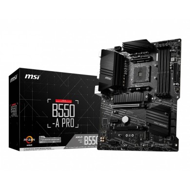 MSI B550-A PRO, Socket AM4, AMD B550, Dual 4xDDR4-4400+, APU AMD graphics, HDMI, DP, 2xPCIe4.0 X16, 6xSATA3, RAID, 2xM.2 Gen4.0 x4, 2xPCIe X1, ALC897 HDA, 1xGbE LAN , 2xUSB3.2Gen2(Type A+C), 5xUSB3.2(1xTypeC+4xTypeA), RGB Mystic Light, ATX