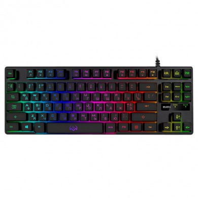 SVEN KB-G7400 Gaming Keyboard, membrane with tactile feedback, 87 keys, 12 Fn-keys, Backlight, USB, Рус/Укр/Eng, Black