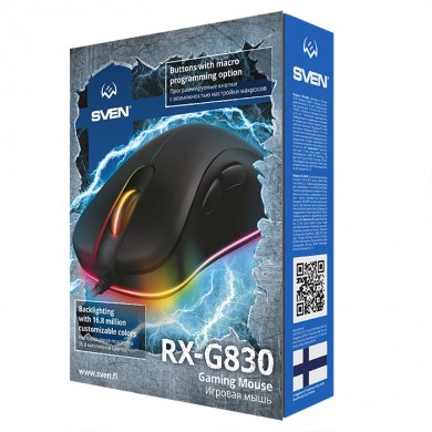 SVEN RX-G830 RGB Gaming, Optical Mouse, 500-6400 dpi, 5+1 buttons (scroll wheel),  DPI switching modes, USB