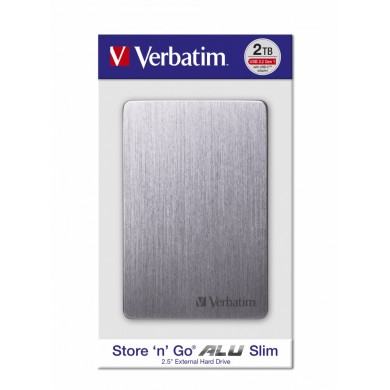 2.5&rdquo; External HDD 2.0TB (USB3.2)  Verbatim Store 'n' Go ALU Slim, Space Grey, Aluminium, Sleek, Slim, Nero Backup Software, Green Button Energy Saving Software