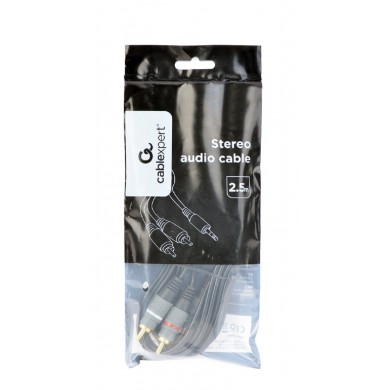 Audio cable 3.5mm-RCA - 1.5m - Cablexpert CCA-352-1.5M, 3.5 mm stereo plug to 2*RCA plugs 1.5m cable, gold-plated connectors, 1.5m