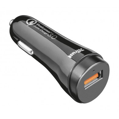 USB Car Charger - Trust Ultra-Fast (18W) USB Car Charger with QC3.0 and auto-detect, Output: QC3.0 mode with 5V/3A – 9V/2A – 12V/1.5A and auto-detect mode with 5V/2.4A