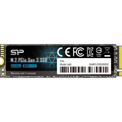 M.2 NVMe SSD 1.0TB Silicon Power A60, Interface: PCIe3.0 x4 / NVMe1.3, M2 Type 2280 form factor, Sequential Reads 2200 MB/s, Sequential Writes 1600 MB/s, MTBF 2mln, HMB, SLC Caсhe, LDPC, ECC, E2E Data Protection, SP Toolbox, 3D NAND TLC